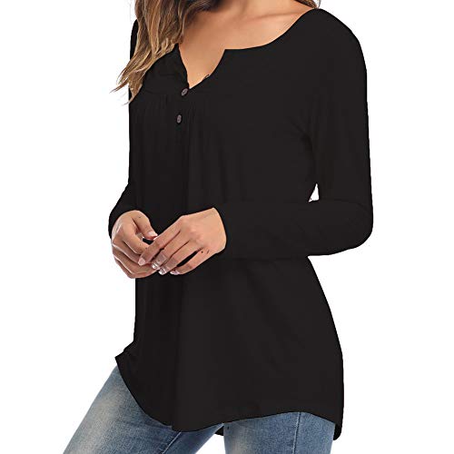 Camisa De Manga Larga con Botones con Cuello En V Y Talla Grande De OtoñO, Camiseta Suelta Plisada De Color SóLido