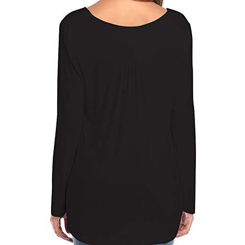 Camisa De Manga Larga con Botones con Cuello En V Y Talla Grande De OtoñO, Camiseta Suelta Plisada De Color SóLido