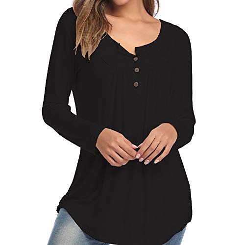 Camisa De Manga Larga con Botones con Cuello En V Y Talla Grande De OtoñO, Camiseta Suelta Plisada De Color SóLido