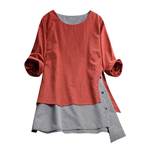 Camisas Mujer Manga Larga Lino Cuadros Cuello En V con Cremallera Blusa Mujer Camisa De Manga Larga Ropa Mujer Primavera Arriba Tops 2019 riou