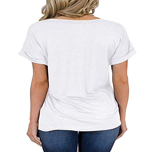 Camiseta con Cuello en V Sexy para Mujer de Primavera y Verano Estilo Europeo y Americano Color sólido Rizado Camiseta Suelta de Manga Corta 4X-Large
