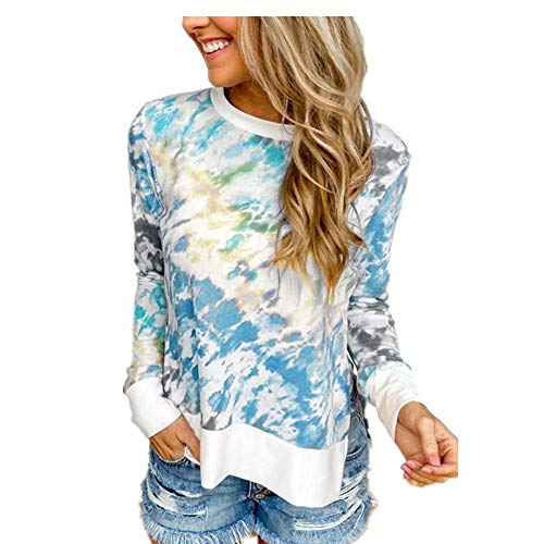 Camiseta De Manga Larga con Cuello Redondo Y Estampado De TeñIdo Anudado para Mujer De OtoñO E Invierno