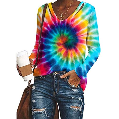 Camiseta de Manga Larga Suelta con Cuello en V para Mujer, otoño e Invierno