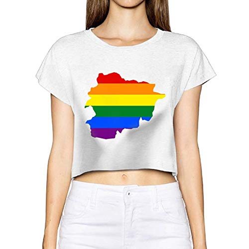 Camiseta sexy revelada LGBT Andorra bandera mapa manga corta blusa Tops camiseta ombligo Blanco blanco XL
