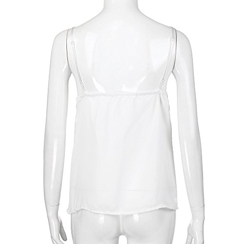 Camiseta Tirantes Mujer,Chaleco para Mujer, Moda Cuello V Estampado Floral Casual Sin Mangas Cami Tank Tops Sexy Encaje Moda Mujer 2019 Verano Madre(Blanco,L)