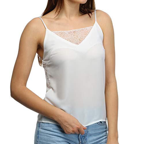 Camiseta Tirantes Mujer,Chaleco para Mujer, Moda Cuello V Estampado Floral Casual Sin Mangas Cami Tank Tops Sexy Encaje Moda Mujer 2019 Verano Madre(Blanco,L)