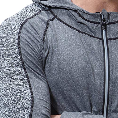 Camisetas de Fitness Compresión Ropa Chaqueta de compresión con capucha y cremallera, manga larga, ajustada y humectante para hombres, Baselayer Cool Compressed Zip Top, Chaqueta de manga larga con co