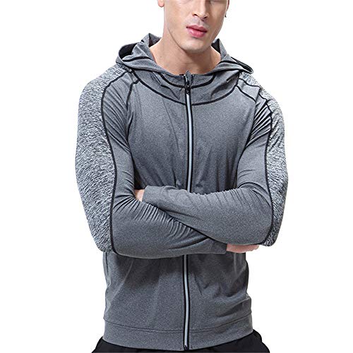 Camisetas de Fitness Compresión Ropa Chaqueta de compresión con capucha y cremallera, manga larga, ajustada y humectante para hombres, Baselayer Cool Compressed Zip Top, Chaqueta de manga larga con co
