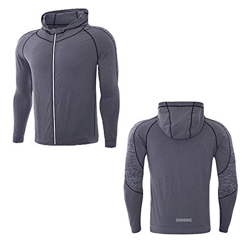 Camisetas de Fitness Compresión Ropa Chaqueta de compresión con capucha y cremallera, manga larga, ajustada y humectante para hombres, Baselayer Cool Compressed Zip Top, Chaqueta de manga larga con co