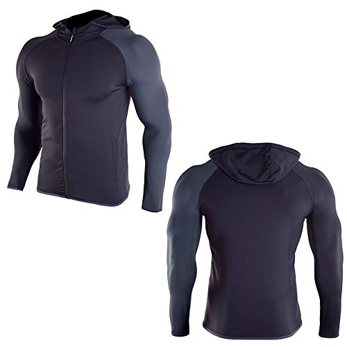 Camisetas de Fitness Compresión Ropa Chaqueta de compresión con capucha y cremallera, manga larga, ajustada y humectante para hombres, Chaqueta de manga larga con compresión para hombres, Capa base de