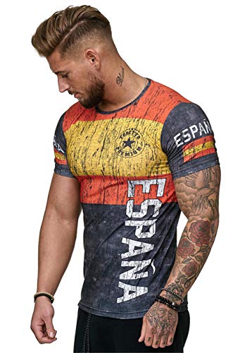 Camisetas Manga Corta Hombre Bandera de España Impresión Camiseta Verano Casual Suelto Camisas tee Shirt Moda O-Cuello Blusa Deportiva Tops