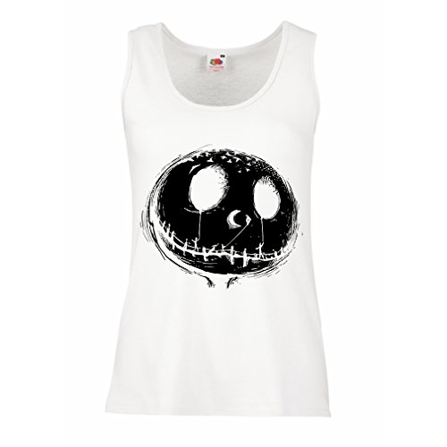 Camisetas sin Mangas para Mujer cráneo asustadizo Cara - Pesadilla - Ropa de Fiesta de Halloween (Large Blanco Multicolor)