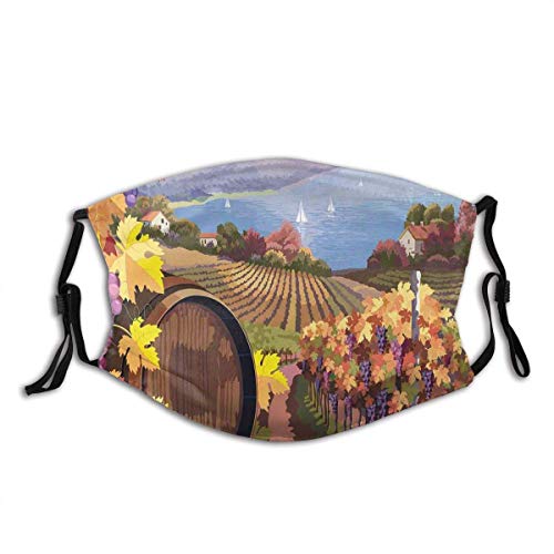 Campo, Paisaje, viñedo, Agricultura, vinificación, Temporada, Uvas en la Granja, Estampado, Bufanda Facial Lavable con Filtro