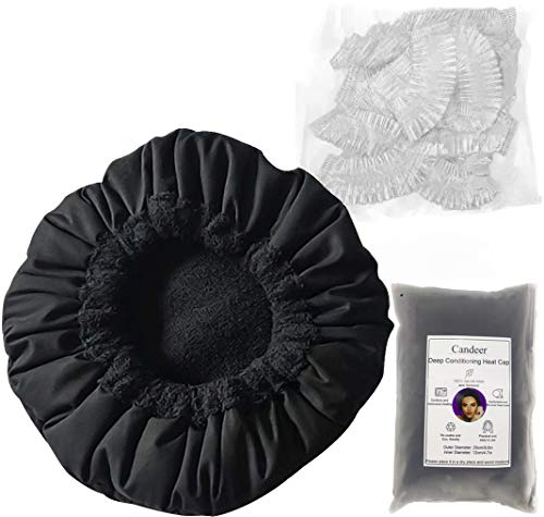 Candeer Gorro Termico para Mascarilla 100% Natural con Semillas de Lino, Gorro Termico Peluqueria, Gorro Microondas, Gorra Termica Mujer Inalámbrico para Todo Tipo y Textura de Cabello (Negro)