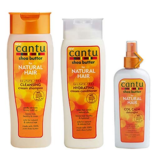 Cantu Shea Butter for Natural Hair Sulfate Free Trio Set (Cleansing Cream Shampoo, Hydrating Cream Conditioner, and Coil Calm Detangler) Includes 1 Free Eyepencil By Cantu Shea Butter