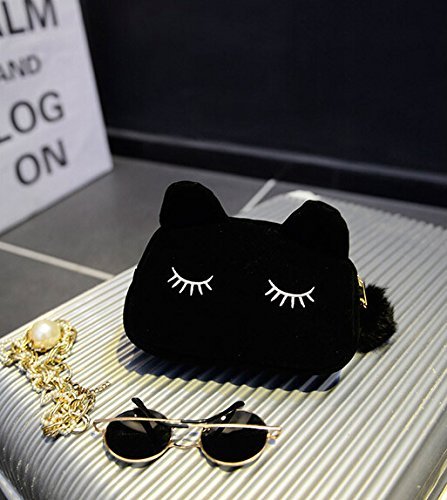 CAOLATOR Cute Peluche Dibujos Animados Pen Estuche Maquillaje Bolsa Monedero Cartera Estilo de Gato(Negro)