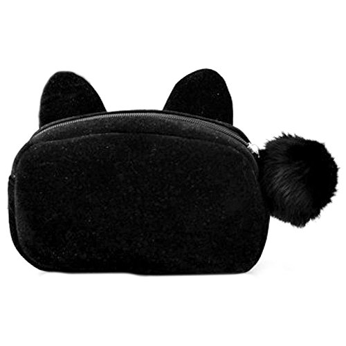 CAOLATOR Cute Peluche Dibujos Animados Pen Estuche Maquillaje Bolsa Monedero Cartera Estilo de Gato(Negro)