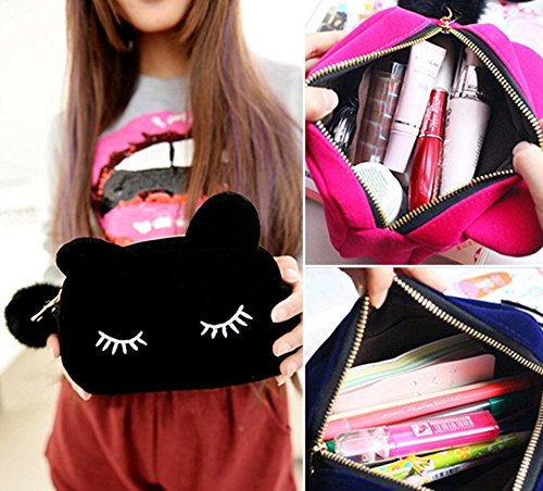 CAOLATOR Cute Peluche Dibujos Animados Pen Estuche Maquillaje Bolsa Monedero Cartera Estilo de Gato(Negro)