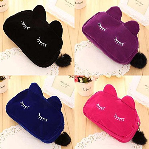 CAOLATOR Cute Peluche Dibujos Animados Pen Estuche Maquillaje Bolsa Monedero Cartera Estilo de Gato(Negro)