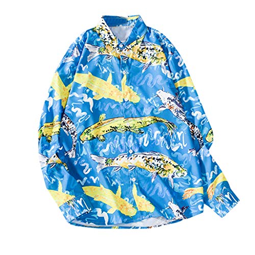 CAOQAO Camisa Hawaiana Hombre Verano Manga Larga Casual Estampado Floral 2019 Moda 13 Tipos