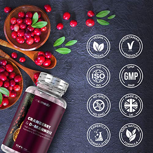 Cápsulas de Arándano Rojo y D-Manosa 1500 mg- Suplemento Natural Para Ayudar a Combatir Las Infecciones Urinarias, Con D-Manosa y Arándanos frescos Promueve Salud Urinaria y del Riñón, 60 Cápsulas