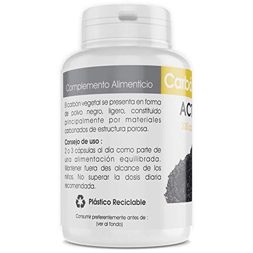 Carbón Vegetal Activado - 200 mg - 200 cápsulas