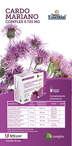Cardo mariano complex 9.725 mg 60 cápsulas con boldo, milenrama, alcachofa y cúrcuma. (Pack 3 unid.)