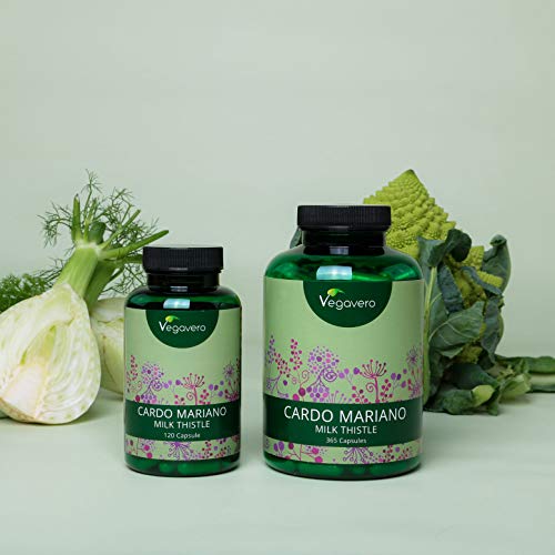 Cardo Mariano Vegavero® | 365 Cápsulas | La Dosis Más Alta: 840 mg | 80% de Silimarina | Sin Aditivos Artificiales | Detox + Hígado y Vesícula* | Testado en Laboratorio | Milk Thistle