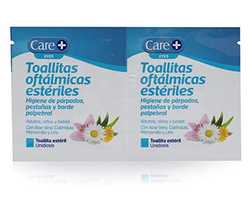 Care + Toallitas Oftálmicas - higiene de párpados, pestañas y borde palpebral - 60 unidosis