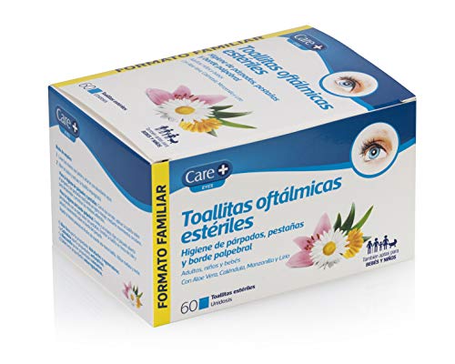 Care + Toallitas Oftálmicas - higiene de párpados, pestañas y borde palpebral - 60 unidosis