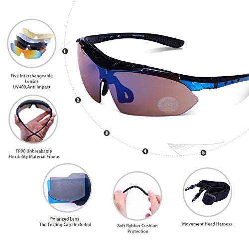 Carfia Gafas de Sol Polarizadas de Estilo Retro Metal de UV400 Protección para Deporte y Aire Libre Ciclismo Golf (Z/Estilo A: Azul, Estilo deportivo)