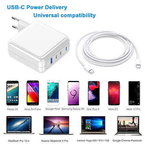 Cargador compatible con Mac Book Pro 87W, Adaptador de corriente con 2 M USB-C a USB-C Ac Cable, Tipo C PD Wall Charger para Compatible con Samsung, Nexus, Nintendo Switch, Lenovo, ASUS, Acer, Dell