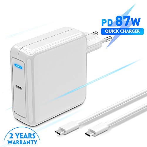 Cargador compatible con Mac Book Pro 87W, Adaptador de corriente con 2 M USB-C a USB-C Ac Cable, Tipo C PD Wall Charger para Compatible con Samsung, Nexus, Nintendo Switch, Lenovo, ASUS, Acer, Dell
