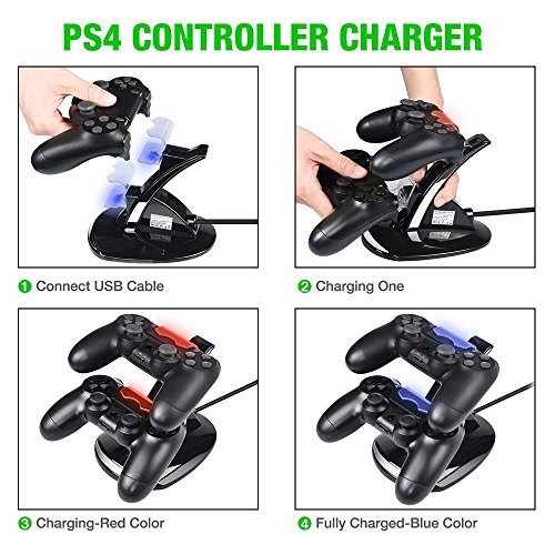 Cargador Mando PS4, Tihokile Dual USB Cargador para Playstation 4 PS4 Pro PS4 Slim Dock Stand con Indicador LED