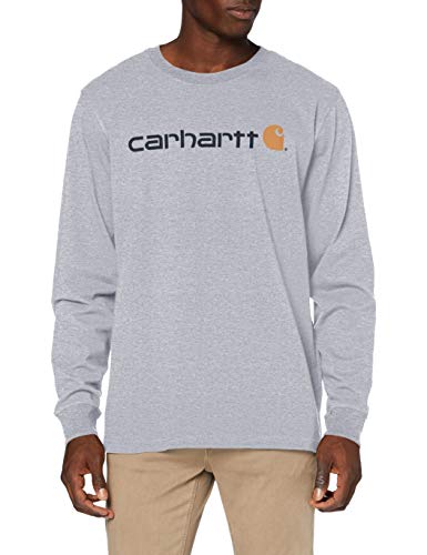 Carhartt Long-Sleeve Workwear Signature Graphic T-Shirt-Core Logo Camiseta, Heather Grey, L para Hombre