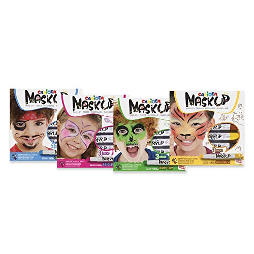 Carioca Set Mask Up | Set Pinturas de Cara en Barra a Base de Agua, Colores Surtidos, Tutorial con 8 Maquillajes Incluído, 12 Uds