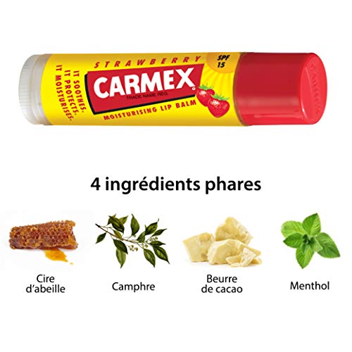 Carmex - Bálsamo hidratante para labios sabor a fresa, SPF 15, 4,25 g