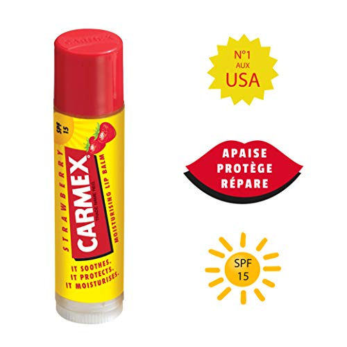 Carmex - Bálsamo hidratante para labios sabor a fresa, SPF 15, 4,25 g