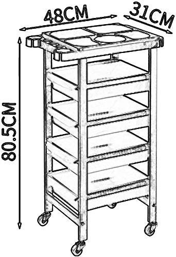 Carro, carro médico, Comer coches, Recoger, Carro médico herramienta del salón de belleza Peluquería Carro con 4 cajones, herramienta de la belleza del balanceo carrito con ruedas, 20 kg de capacidad,