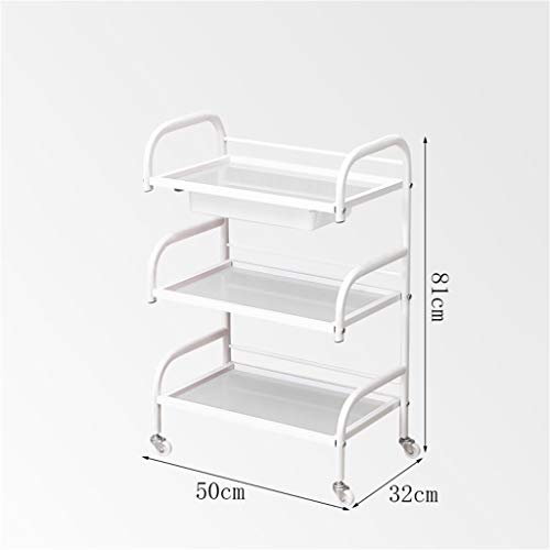 Carro de Mano Beauty Car Three Layers Universal Wheels Peluquería/Carro de Herramientas con Cajón/Salón de Belleza Iron Art Glass Panel Six Colors Trolley/Shelf, T-C, Arena blanca