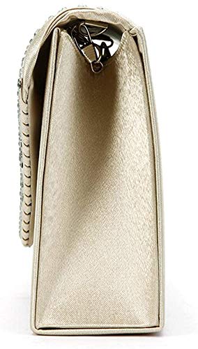 Cartera de Mano para Mujer Bolso de Fiesta Boda Salidas Bolso de Satén tipo clutch (Beige)