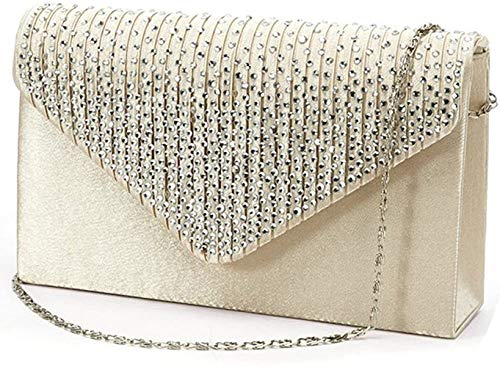 Cartera de Mano para Mujer Bolso de Fiesta Boda Salidas Bolso de Satén tipo clutch (Beige)