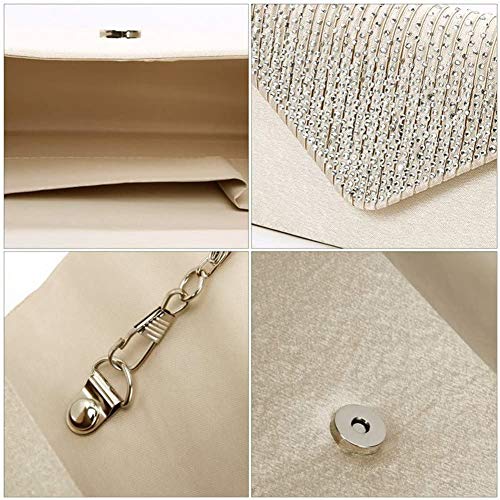 Cartera de Mano para Mujer Bolso de Fiesta Boda Salidas Bolso de Satén tipo clutch (Beige)