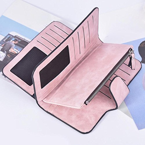 Cartera de Mujer, RETUROM 2018 Bolso de la Tarjeta de la Carpeta de la posición de la Tarjeta Multi del Cerrojo Polaco sólido de Las Mujeres (Rosado)