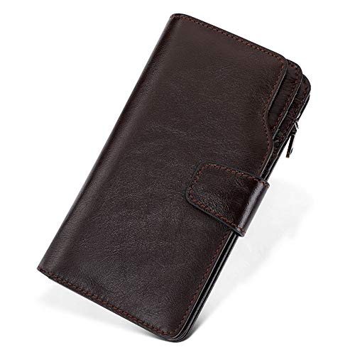 Cartera Hombre con Bloqueador RFID, Monedero Largo para Hombre con Cremallera, RFID Que bloquea el Monedero Retro de la Mano del Ocio del Titular de Tarjeta de 23 Ranuras Billetera Tarjetero Monedero