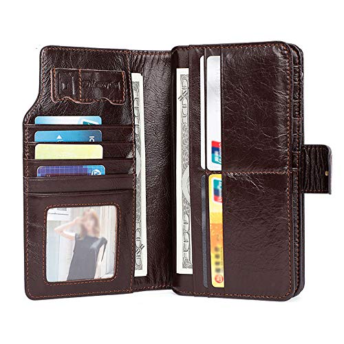 Cartera Hombre con Bloqueador RFID, Monedero Largo para Hombre con Cremallera, RFID Que bloquea el Monedero Retro de la Mano del Ocio del Titular de Tarjeta de 23 Ranuras Billetera Tarjetero Monedero
