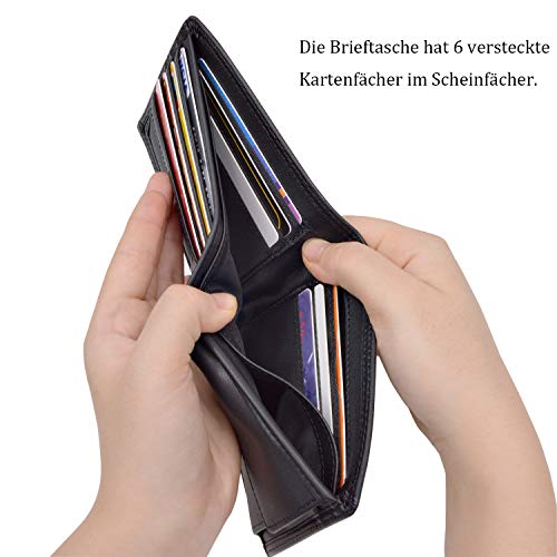 Cartera Hombre, WinCret RFID Billetera de Cuero de Genuina con Monedero - Bifold Carteras con 12 o 16 Soporte de Tarjeta de crédito con Caja de Regalo