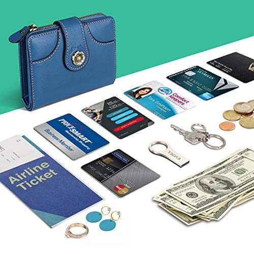 Cartera Mujer Cuero Auténtico Bloqueo RFID Billetera Mujer Monedero Piel con Bolsillo Cremallera de Actualización con Caja de Regalo