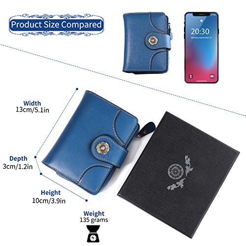 Cartera Mujer Cuero Auténtico Bloqueo RFID Billetera Mujer Monedero Piel con Bolsillo Cremallera de Actualización con Caja de Regalo