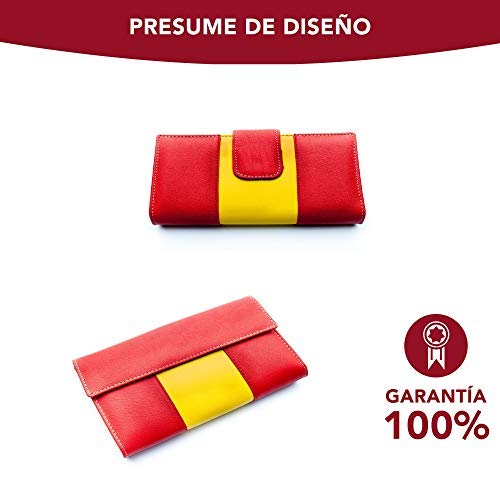 Cartera Mujer Monedero de Mujer Billetero Piel LEGADO España señora Cuero Grande Gran Capacidad Hecho en Ubrique España Regalo Pulsera Bandera ESPAÑA y Tarjeta de Proteccion RFID (Mediana)